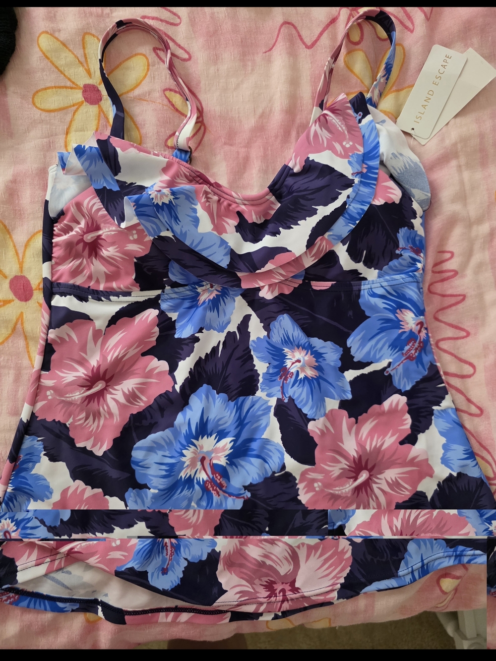 Island Escape Girls Floral Tank One-Piece Swimsuit in Pink, Blue & Navy
